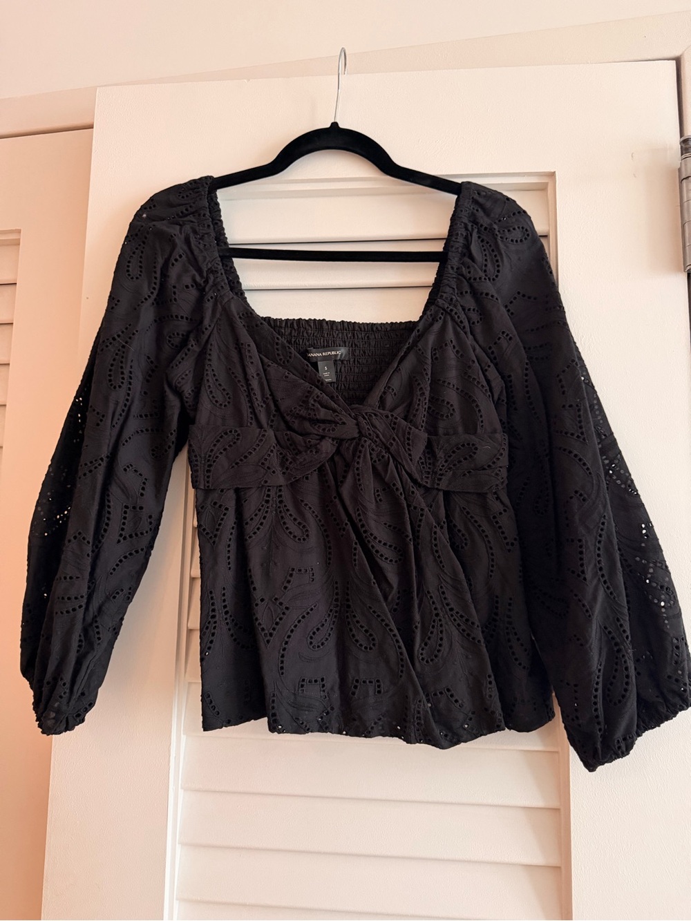Banana Republic Black Eyelet Twist-Front Blouse